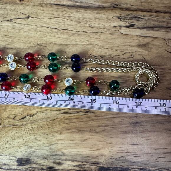 Chanel Vintage Green Red Blue Gripoix Sautoir Necklace Belt 72" 1980s Authentic - Picture 5 of 5